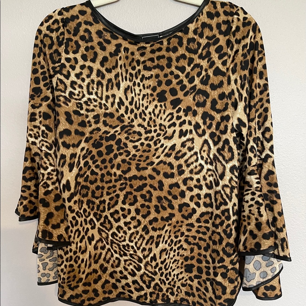 Leopard print bell sleeve top